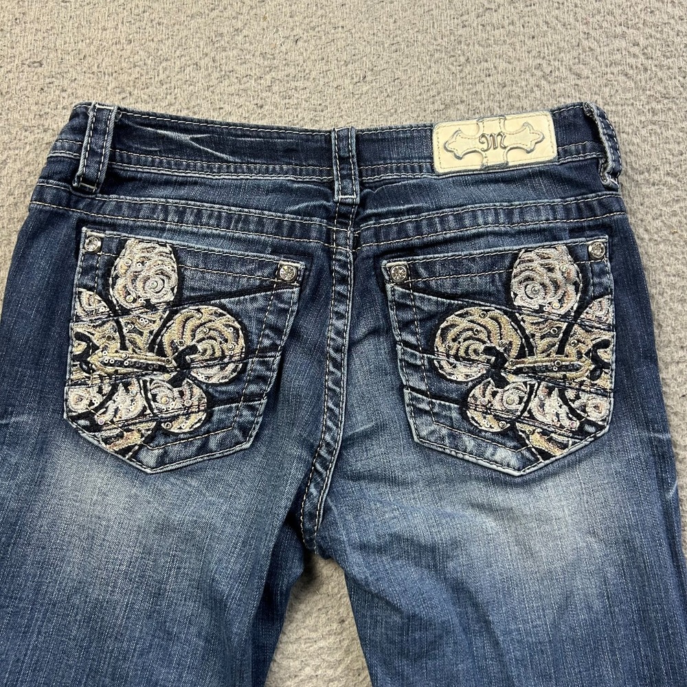 Miss Me Womens Blue Embellished Thick Stitch Mid Rise Easy Skinny Jeans 28x31